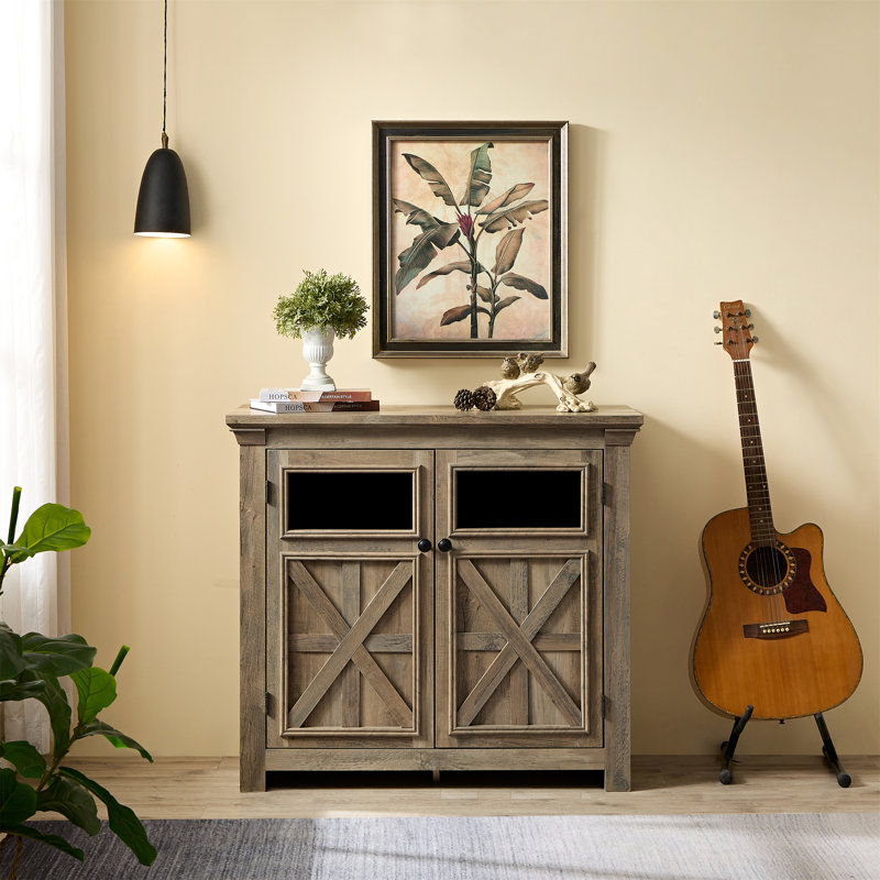 Farmhouse Accent Cabinet Rustic 2 Door Cabinet with Adjustable Shelf Gracie Oaks Color Gray Wash